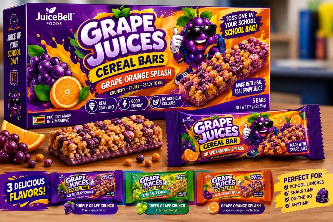 Grape Juices Cereal Bars box, Grape Orange Splash