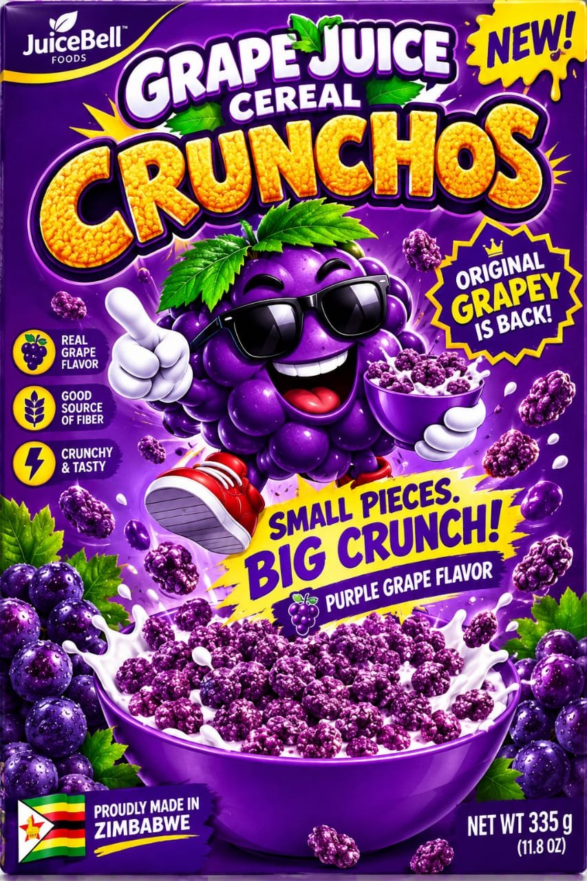 Grape Juice Cereal Crunchos box featuring Original Grapey